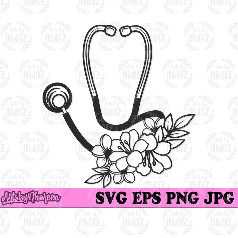 Floral Stethoscope Svg Steth Clipart Flower Stethoscope Etsy