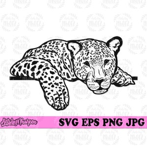 ヒョウ svg、野生動物シャツ png、森の動物ステンシル、野獣カットファイル、大型猫カットファイル、動物園の飼育係へのギフトアイデア、チーター ステンシル DXF