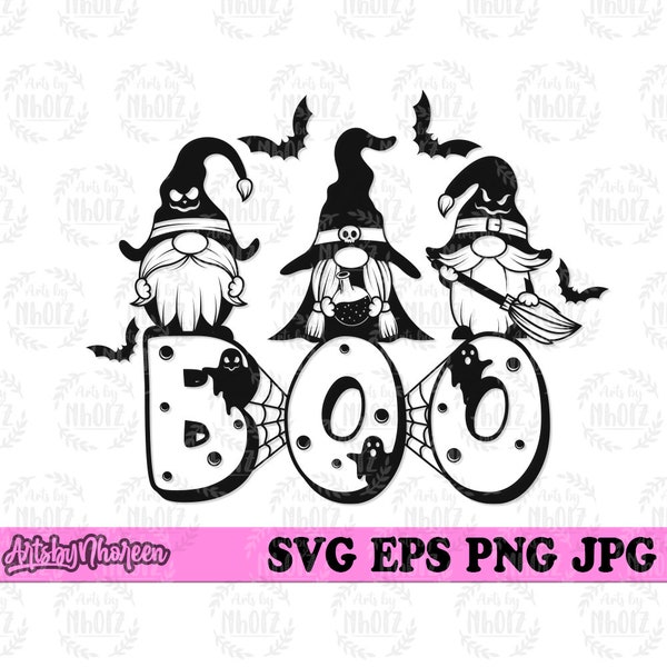 Boo Halloween Gnomes svg, Scary Gnomes Clipart, Haunted Elves Cut File, Scary Elf Stencil, Happy Halloween Shirt png, Witch Vampire Gnomes