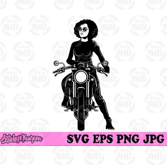Girl Biker Afro Svg Lady Rider Clipart Motorbike Black Woman - Etsy
