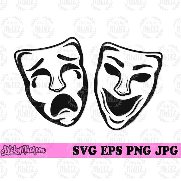 Smile Now Cry Later svg, Theater Mask Clipart, Happy and Sad Stencil, Laugh and Crying Faces Cut File, Impostor Joker Clown T-shirt Design
