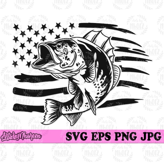 US Bass Fish Svg, River Fishing Clipart, Camp Life Tshirt Design Png,  Angler Dad Gift Idea, Angling Competition Jpeg Dxf, Big Catch Cut File 