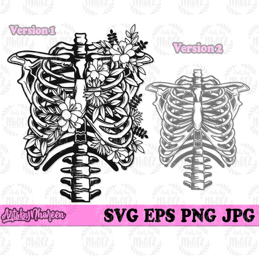 Floral Rib Cage Svg Skeleton Chest Clipart Skeletal Cut Etsy