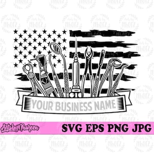 Ferramentas para dentistas dos EUA svg | Monograma floral da clínica dentária | Arquivo de corte de dentista | Equipamento Médico dxf | Suprimentos para cuidados com os dentes clipart | Ortodontista