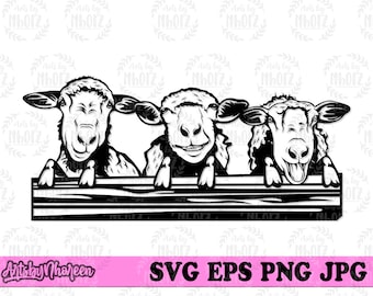 3 Funny Sheep Peeking svg | Farm Animal Clipart | Sheep Barn Cut File | Farm Life Stencil | Farm Owner Monogram | Farmer Dad dxf| Sheep Head