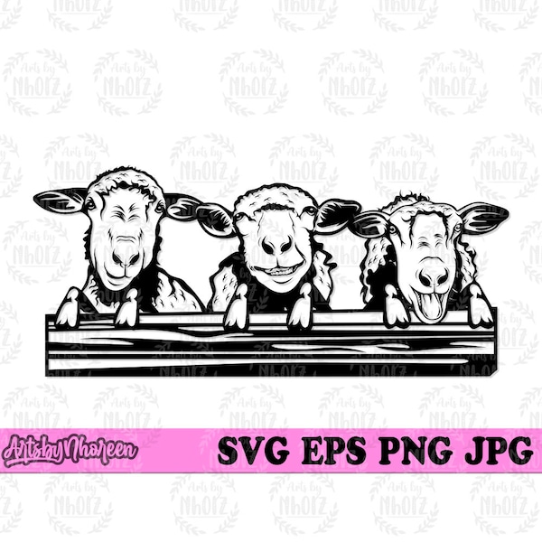 3 Funny Sheep Peeking svg | Farm Animal Clipart | Sheep Barn Cut File | Farm Life Stencil | Farm Owner Monogram | Farmer Dad dxf| Sheep Head