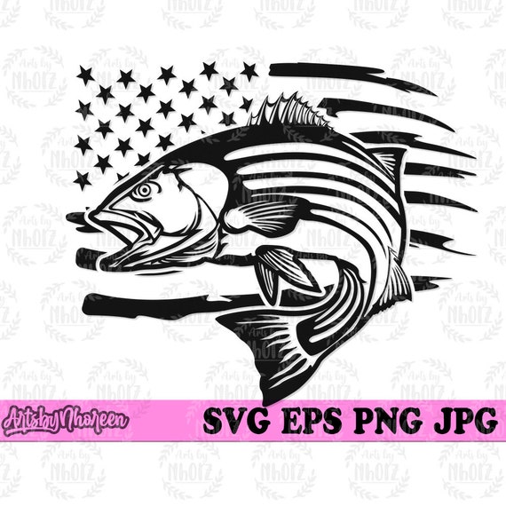 USA Striped Bass Fish svg, Fishing Day Shirt png, Angler Dad Clipart, Bass  svg, Lake Fishing Stencil, River Fish png, Striped Bass Cut File