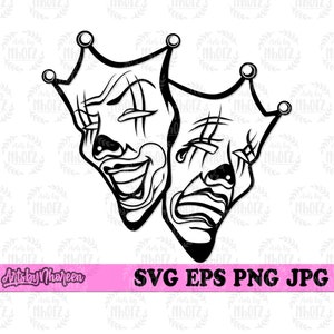 Smile Now Cry Later Mask svg, Theater Mask Clipart, Evil Clown Stencil, Happy and Sad Faces Cut File, Impostor dxf, Laugh Now Tshirt Cutfile