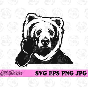 Peeking Bear Middle Finger svg, Wild Beast Roar Cut File, Zoo Keeper Gift Idea T-shirt Design png, Adventure Outdoor Scene dxf, Boho Forest
