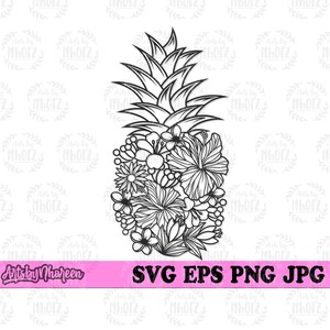 Floral Pineapple svg | Flower Fruit Clipart | Tropical Season dxf | Pine apple Stencil | Beach Vibes Cocktail Cut File | Summer T-shirt png
