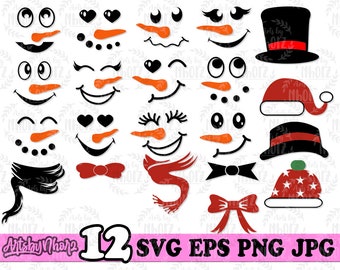 12 Snowman Faces Bundles SVG | Snowman Svg | Snowman Face Svg | Snowman Cut Files | SVG Bundles | Snowman Png | Snowman Shirt Bundle