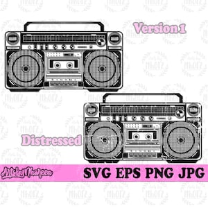 Boom Box svg, Retro Clipart, Cassette Tape Stencil, Vintage Radio Stereo Cut File, 80s T-shirt Design png, 90s Gift Idea dxf, Old School svg