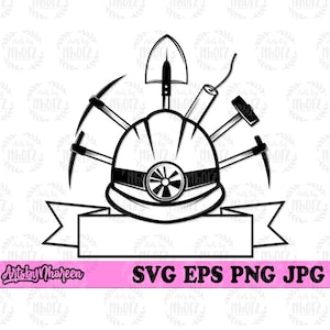 Mijnbouwhulpmiddelen svg, mijnwerker papa T-shirt ontwerp cadeau idee png, mijnbouwschop en bijlstokje stencil, hoofd lichte bouwvakker gesneden bestand, mijnland jpeg