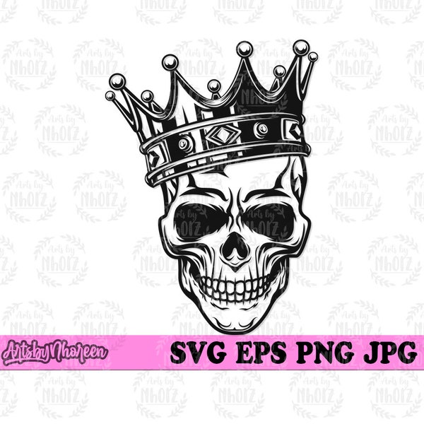 King Skull Crown Svg, Skelett Leader Clipart, Royal Highness Cut File, Horror Halloween Prinz Schablone, Skelett Kopf mit Krone dxf png