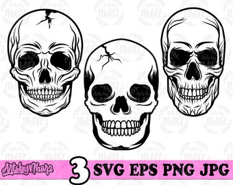 3 Schädel SVG Bundle, Schädel png, Schädel Clipart, Schädel-Shirt svg, Schädel dxf, Schädel Cutfile, Skelett svg, Schädel PNG Bundle, menschlicher Schädel svg