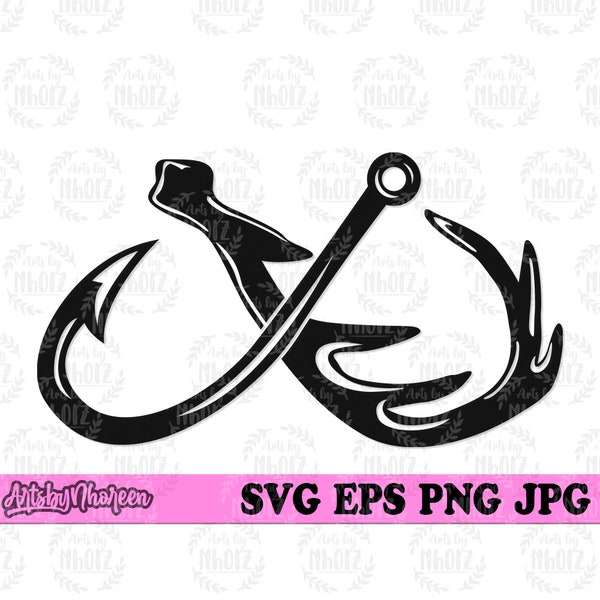 Deer Fish Hunting svg, Antler Clipart, Hunter Dad Shirt png, Fishing Stencil, Fish Hook Clipart, Angler Jpeg, Boho Decor Cut File, Elk dxf