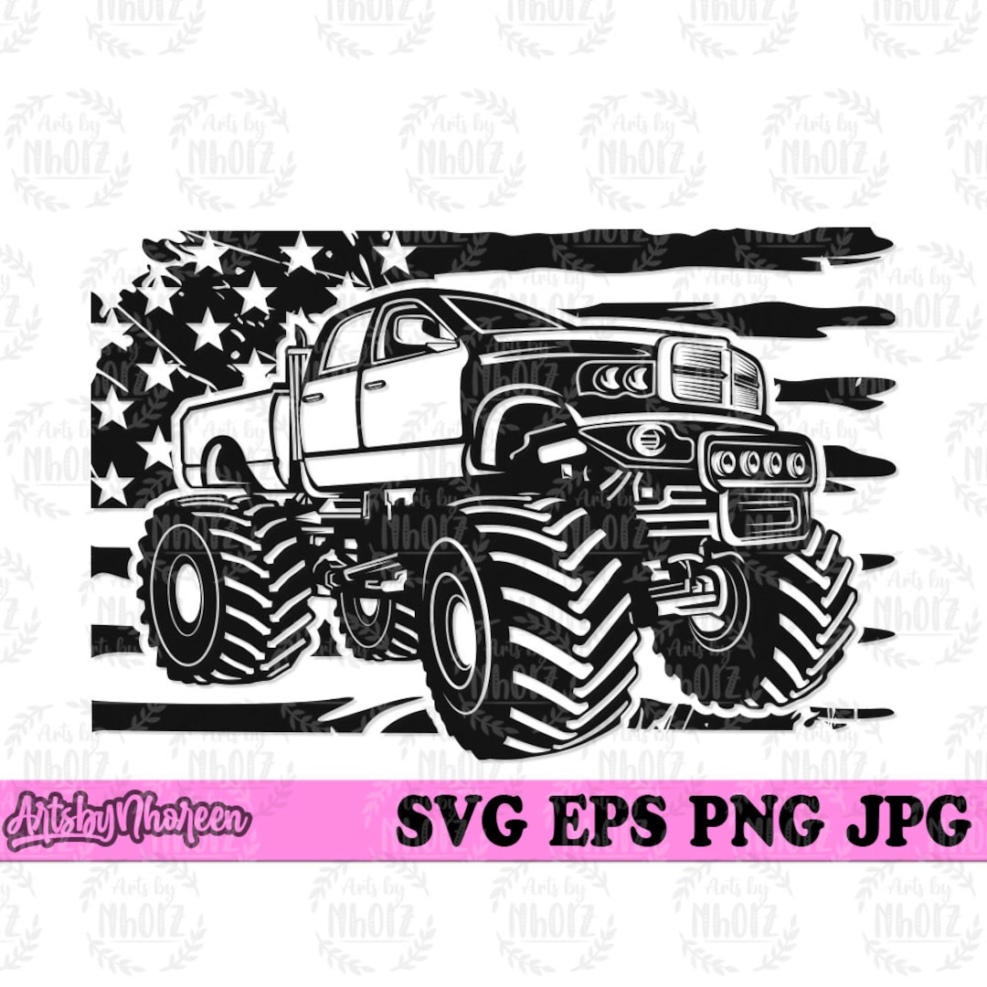US Monster Truck Svg, Big Ride Stencil, Pick up Truck Driver Shirt Png