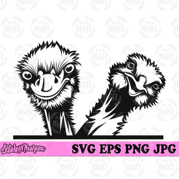 2 Funny Ostrich Peeking svg, Ostrich Clipart, Big Bird Cut File, Fastest Bird Stencil, Long Neck Animal Cutfile, Peeking Animal svg Bird dxf