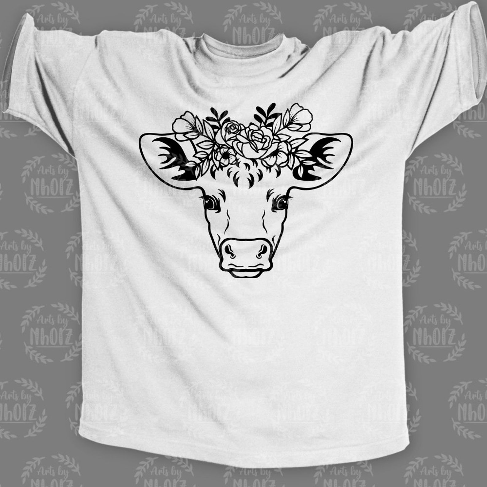 Floral Cow Head Svg, Flower Animal Clipart, Cute Farm Cow Stencil, Farm ...