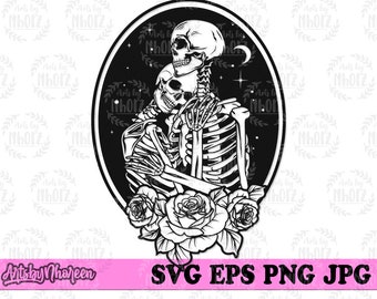 Skeleton Lover svg, Valentine Horror Clipart, Til Death Do Us Part Cut File, Skeletal Couple Stencil, Mystical in Love Cutfile, Spooky Boo