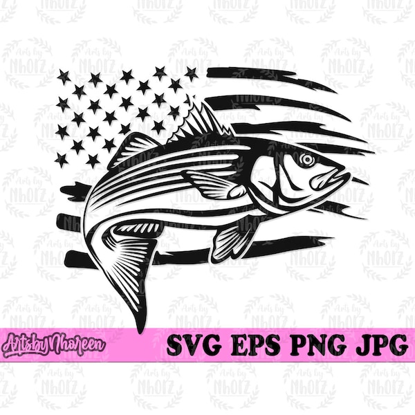 US Striped Bass Fish svg, Bass Clipart, Fishing Dad Cut File, Angling Stencil, Lake and River Fishing Clipart, Bass svg, Angler T-shirt png