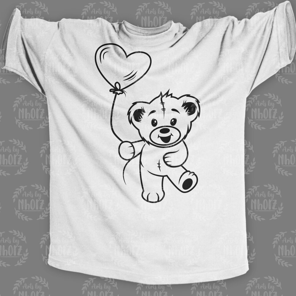 Teddy With Heart Balloon Svg, Cute Teddy Bear Clipart, Baby T-shirt ...