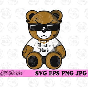 怒っているテディベア svg、ヒップスター ベア クリップアート、ギャング テディ カット ファイル、フーリガン アニマル dxf、バンディット グリズリー シャツ png、サングラスをかけたマフィアのクールなテディベア