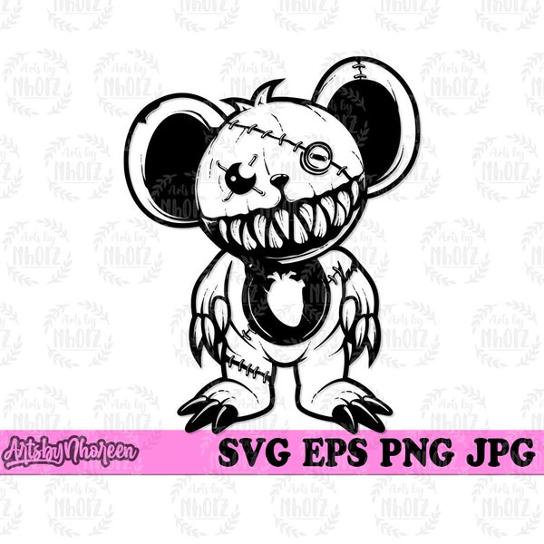 Scary Teddy svg | Monster Bear Clipart | Spooky Stuffed Toy Stencil | Creepy Doll Cut File | Halloween Boo dxf| Haunted Teddy Bear Shirt png