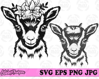 Lindo Bebé Cabra svg, Cabra Floral svg, Cabeza de Cabra Clipart, Archivo de Corte de Cabra de Granja, Camiseta de Vida de Granja Diseño png, Monograma de Leche de Cabra Stencil jpeg