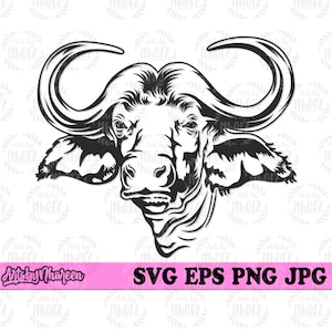 Buffalo Head svg, Wild Animal Clipart, Bison Cut File, Buffalo Stencil, Wild One png, Animal Lover Shirt svg, Outdoor Animal DXF Jpeg Files