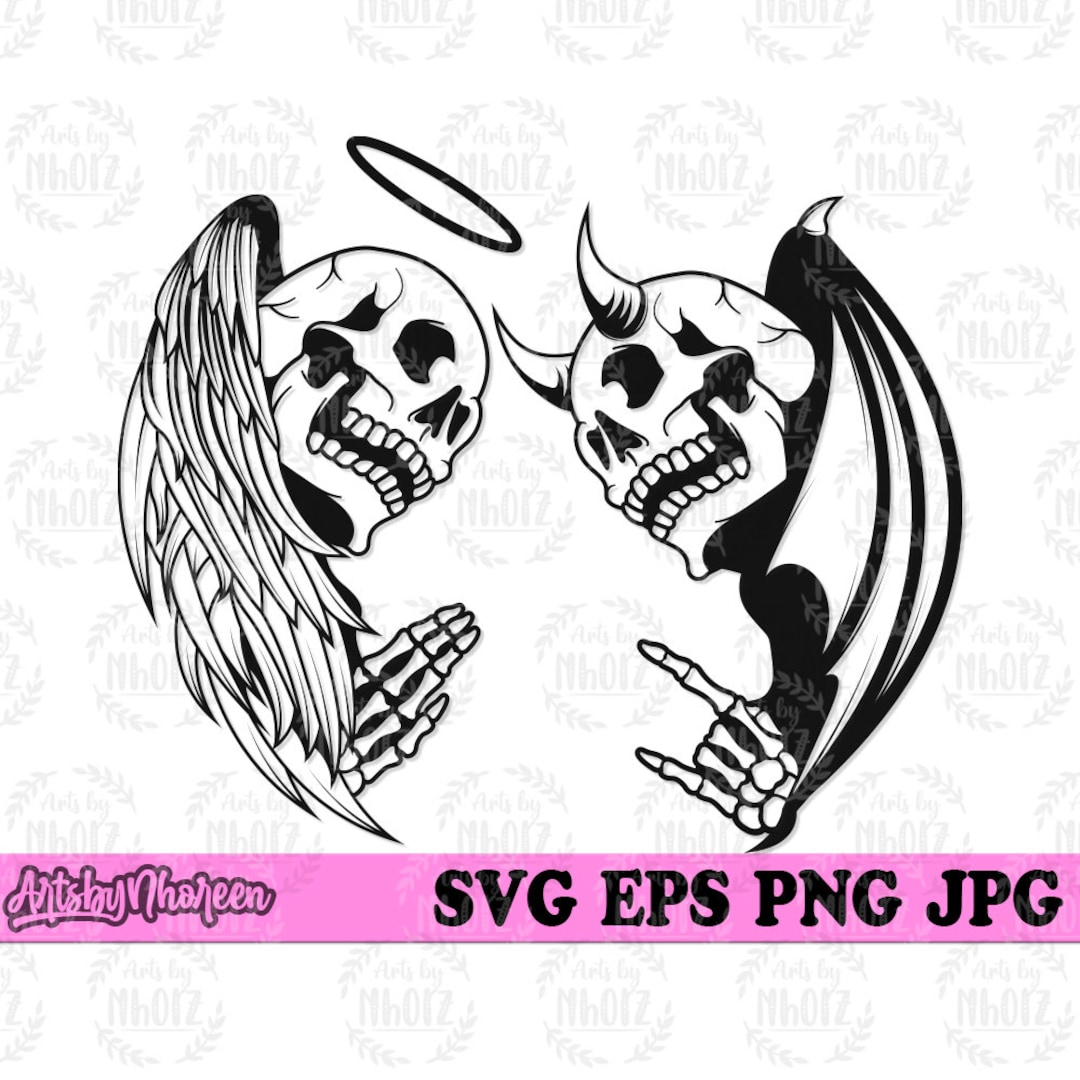 Angel Devil Skull Svg, Good and Bad Clipart, Saint and Demon Cut File