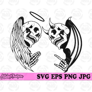 Angel Devil Skull svg, Good and Bad Clipart, Saint and Demon Cut File, Halloween Shirt png, Love and Death Stencil, Heaven Hell T-shirt png