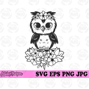 Leukste Bloemen Uil svg | Bloemdier Clipart | Leuke Uil Stencil | Wild Animal Cut Bestand | Night Creature dxf | Safari Life T-shirt png jpeg