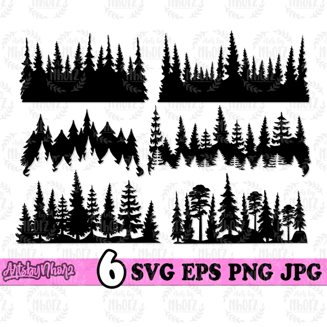 6 Pine Trees SVG Bundles Pine Trees Svg Trees Svg Bundle Etsy