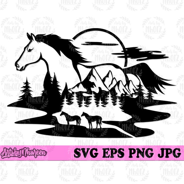 Horse Scene svg, Horse Clipart, Horse Stencil, Horse png, Horse Cutfile, Horse Shirt svg, Wester svg, Cowboy svg, Cowboy Shirt svg, Boho svg