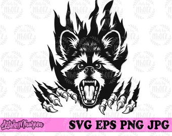 Raccoon Scratch svg | Wild Trashy Cat Clipart | Woodland Animal Cut File | Zoo Keeper Gift Idea | Safari Tour Stencil | Zoo Crew Shirt png