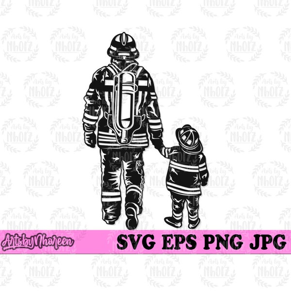 Fire Fighter Dad and Son svg, Fireman Clipart, Firefighter Cut File, Like Father Like Son Stencil, Father’s Day Gift Idea, First Responder