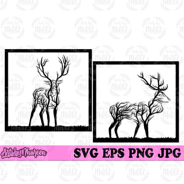 Deer Tree Branches svg, Twig Wall Art Clipart, Animal Artwork Cut File, Jungle Wild Life Stencil, Abstract Deer Home Decor Geometric Pattern