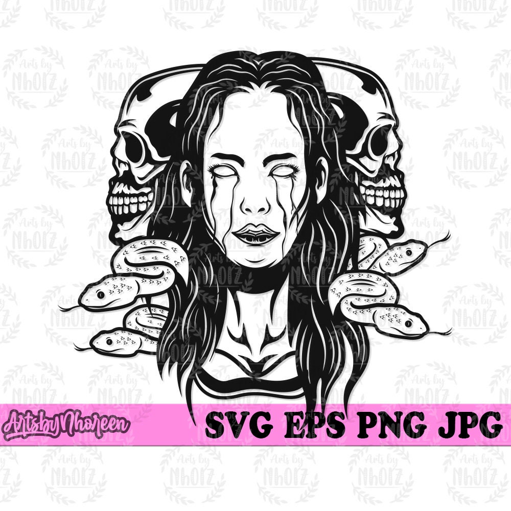 Girl Snake svg, Lady Serpent Cut File, Venom Woman Stencil, Venomous Sexy Skull Clipart, Snake Head Girl dxf, Viper Skull Women T-shirt png