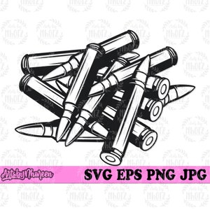 May include: A black and white illustration of a pile of bullets. The bullets are arranged in a random pattern, with some of them overlapping. The image is a simple, graphic representation of bullets.