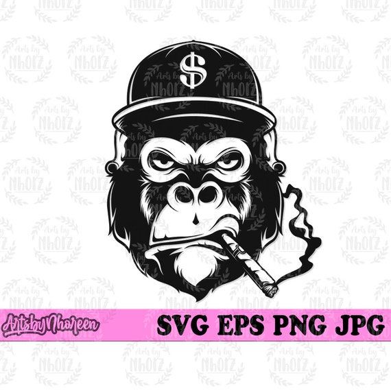 gorilla smoking a cigarette XXL Canvas - Cigar Wall Art - Mancave Wall Art - Extra Large Canvas Art - Gorilla Painting Canvas Print - Gifts for Him Cigar smoking gorilla Stock Vector
