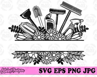 Floral Cleaning Tools svg | Housekeeping Mom Gift Idea | Cleaners Cut File | Maid Service T-shirt png | House Sitter dxf | House Keeper jpeg