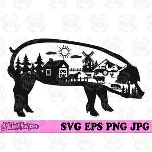 Pig Farm Scene svg, Farmer Dad T-shirt Design png, Farm Life Clipart, Piggery Cut File, Farm Owner Stencil, Farm Animal dxf, Piglet jpeg svg