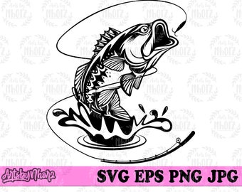 Bass Fish svg, Bass Fish png, Bass Fishing svg, Bass Fish Clipart, Bass Fish Cutfile, Bass svg, Fishing Dad svg, Angling svg, Angler svg