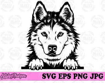 Husky Dog svg, Peeking Dog Clipart, Peeking Animal Cut File, Cute Siberian Husky Stencil, Dog Lover Shirt png, Home Pet dxf, Vet Shop Jpeg