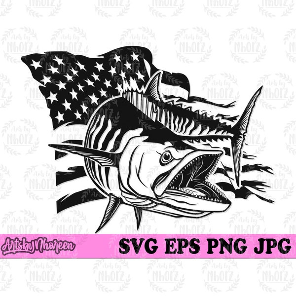 US Flag Mackerel Fish svg, Sea Water Fishing Clipart, Angler Dad Shirt Gift Idea, American Angling Cut File, Mackerel Fish Stencil png jpeg
