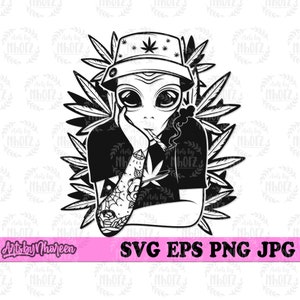 High Alien svg, Weed Life UFO Cut File, Dope Outer Space Stencil, High as the Moon Clipart, 420 Stoner Rasta Cutfile, Smoking Joint dxf jpeg