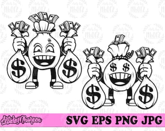Money Bag svg, Hipster Cool Kid Clipart, Rich Life Gangster Cut File, Dime en Pennies Stencil, US Dollar Sign Mascot Cutfile, Geld T-shirt