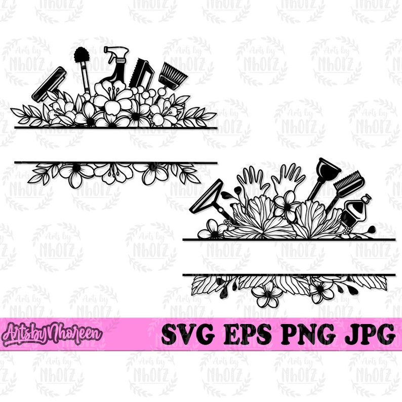 Floral Cleaning Tools Svg, Cleaning Service Monogram, House Maid ...