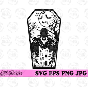 Vampire Scene svg, Happy Halloween Shirt png, Dracula Cut File, Spooky Horror Clipart, Scary Vampire Castle Stencil, Boo Haunted House dxf
